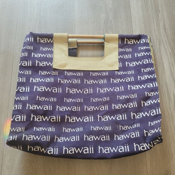 Hawaii Print Canvas Tote Bag With Bamboo Handles & Snap Closure - Picture 1 of 8